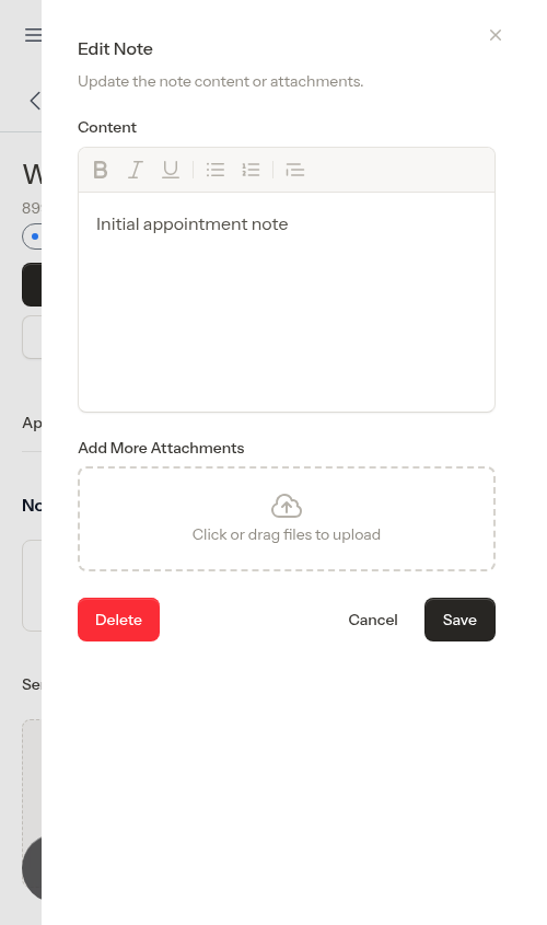 Editing an appointment note