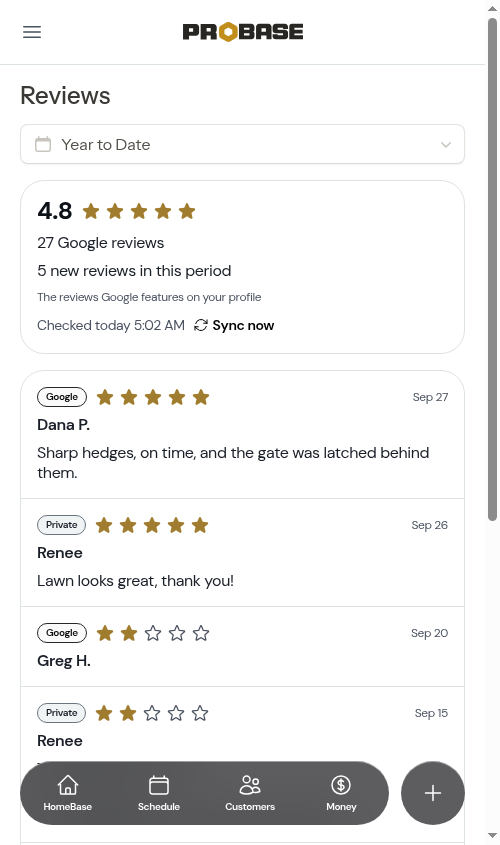 The Reviews page