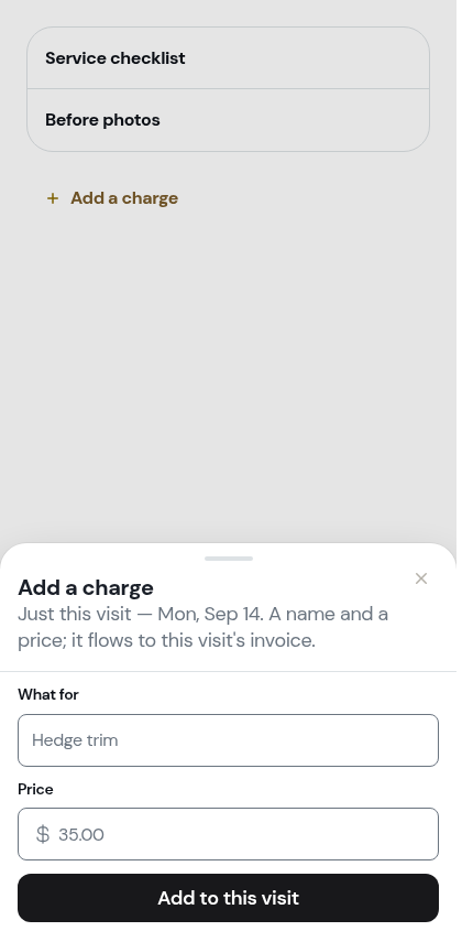 The add-a-charge sheet