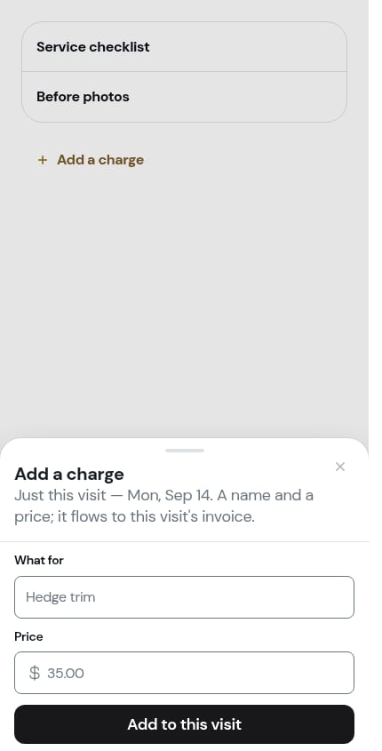 The add-a-charge sheet