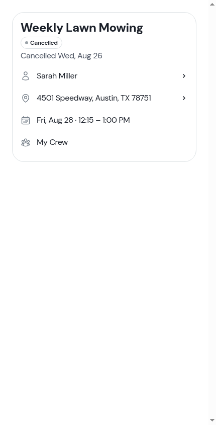 The header card of a cancelled visit