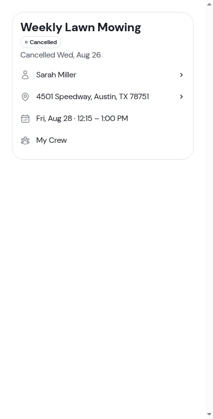 The header card of a cancelled visit