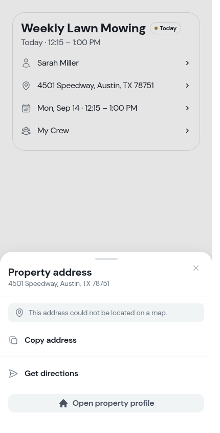 The address sheet opened from the property row