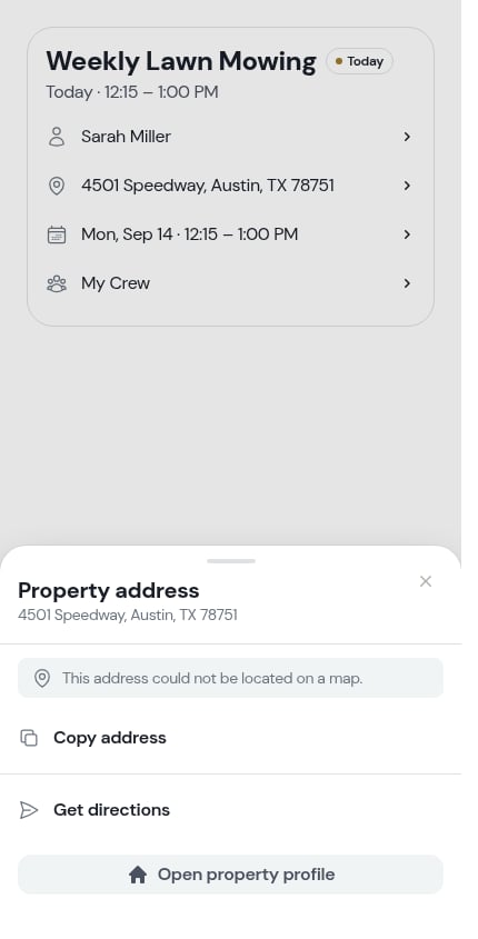 The address sheet opened from the property row