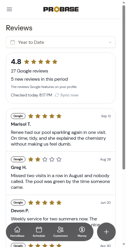 The Reviews page after syncing