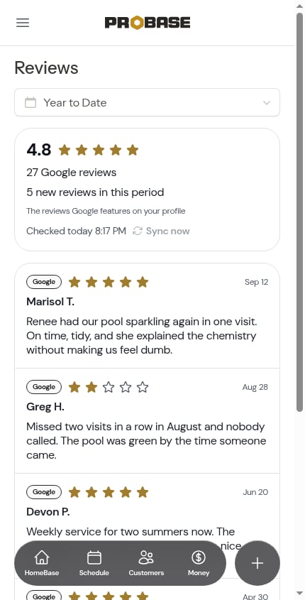 The Reviews page after syncing