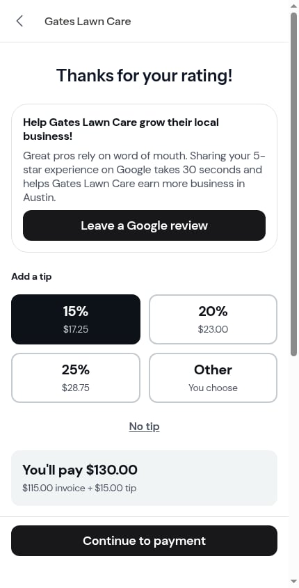 The Google request on the invoice step