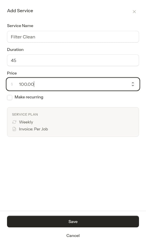 Service item form filled