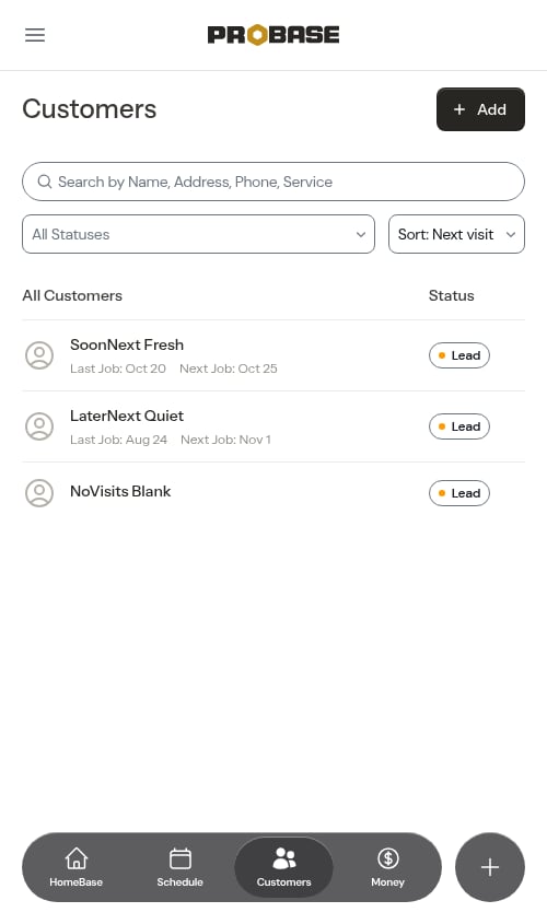 Customer list sorted by next visit