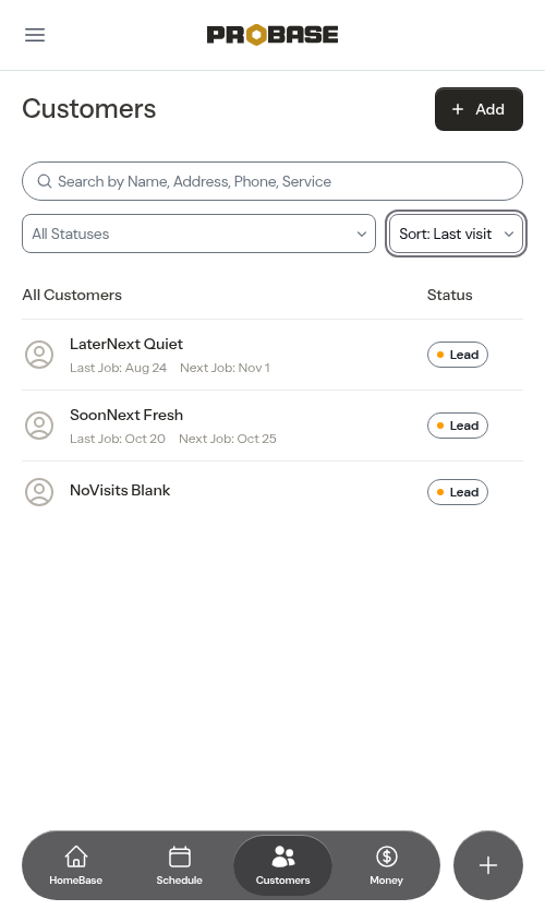 Customer list sorted by last visit