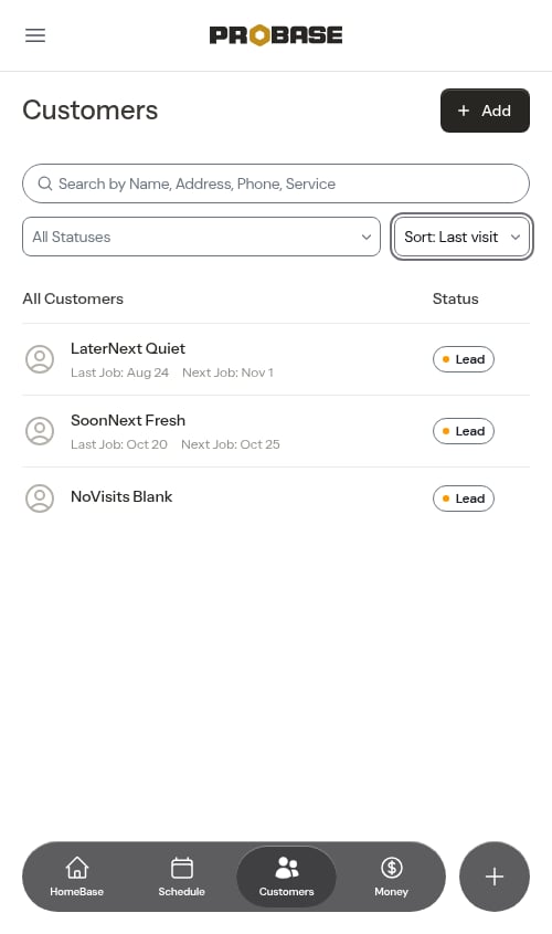 Customer list sorted by last visit