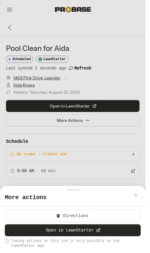 The More actions sheet on a marketplace job