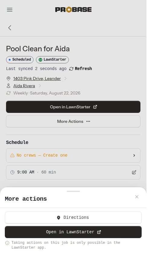 The More actions sheet on a marketplace job