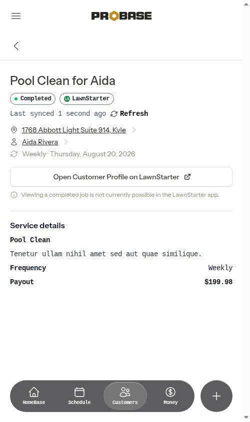 A completed marketplace job showing the status notice and the customer profile button