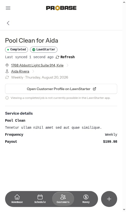 A completed marketplace job showing the status notice and the customer profile button