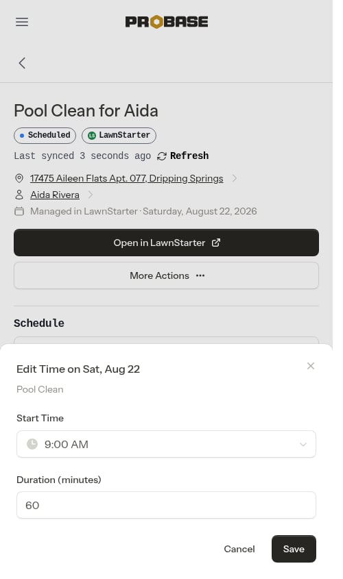 The Edit Time window on a marketplace job
