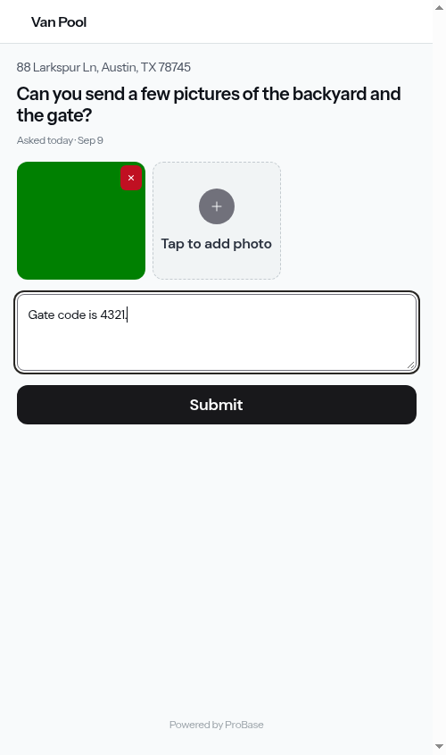 Photos and a note added, ready to send