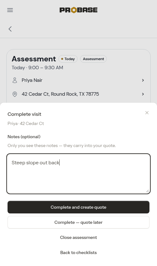 The notes step after the checklist step