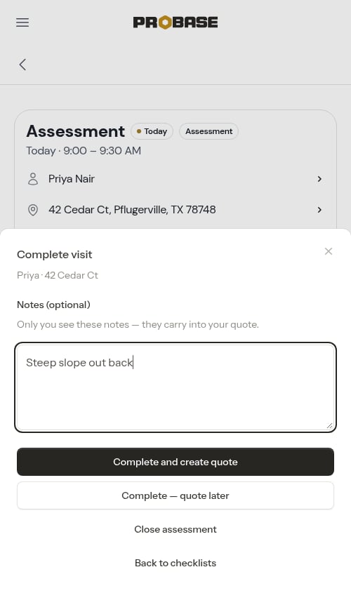 The notes step after the checklist step