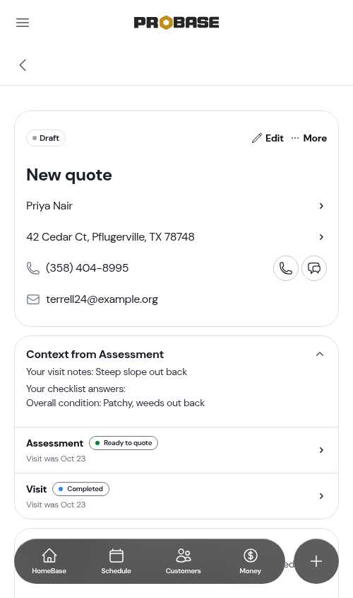 Checklist answers carried onto the quote