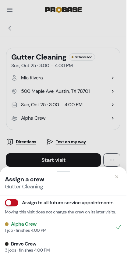 The Assign a crew sheet