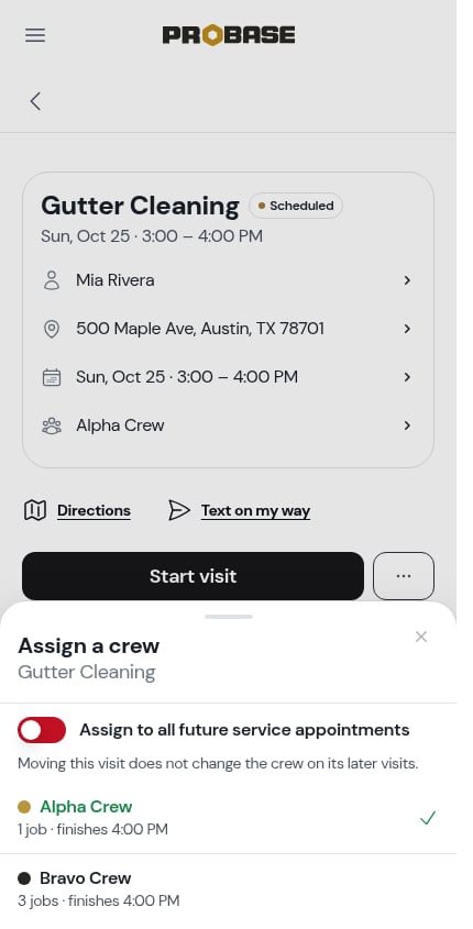 The Assign a crew sheet