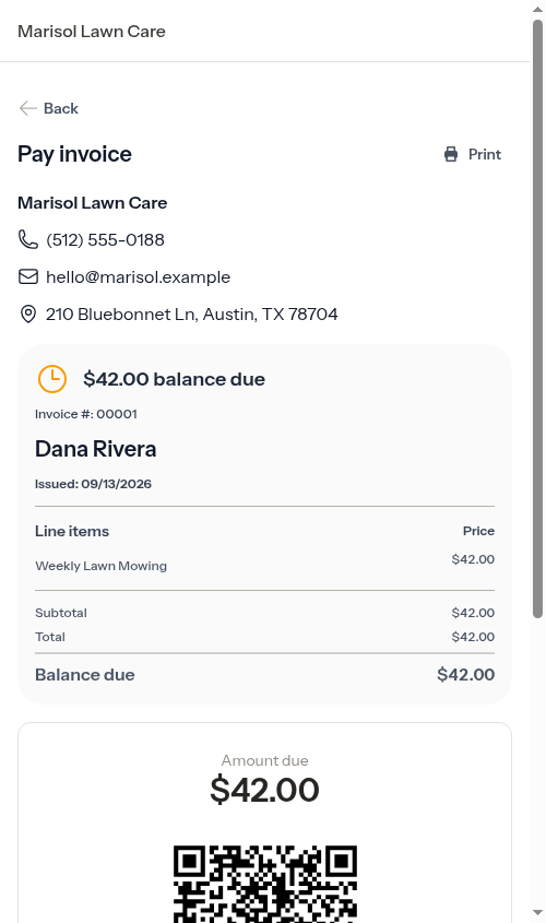 The Print button on the customer's invoice page