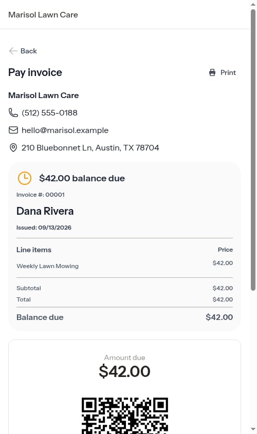 The Print button on the customer's invoice page