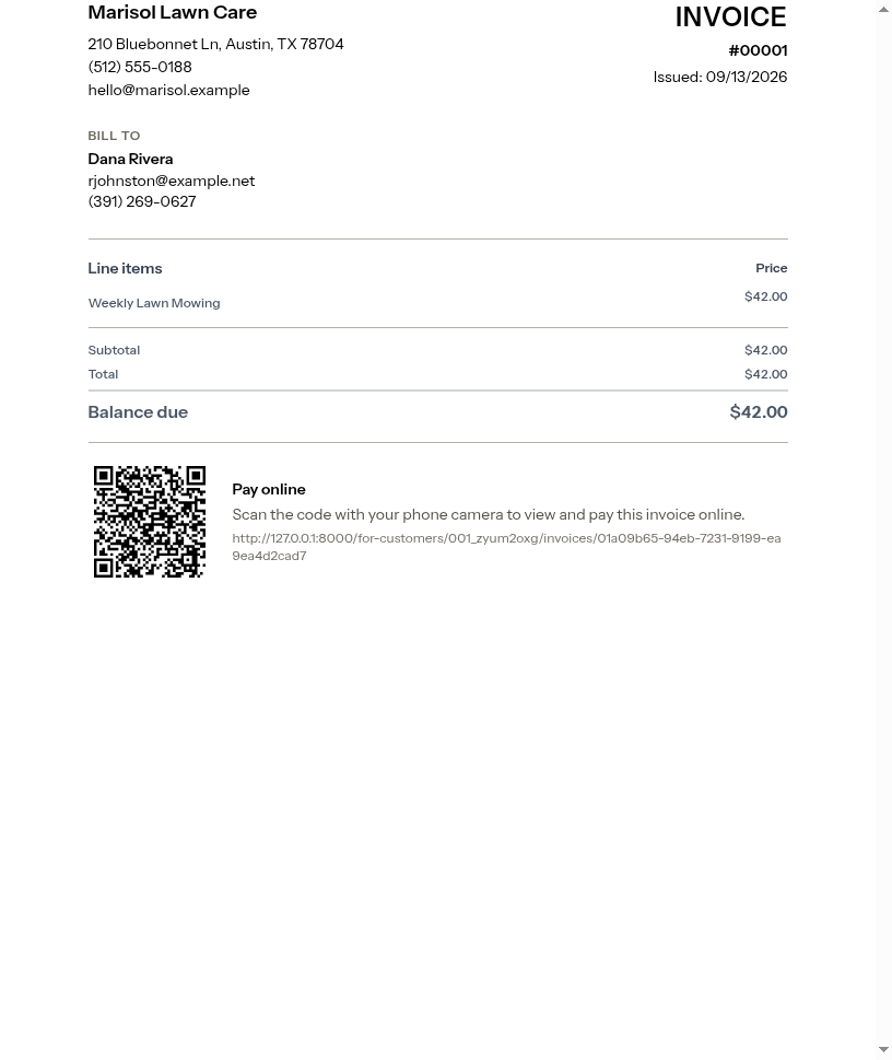 A printed invoice from the customer's payment portal