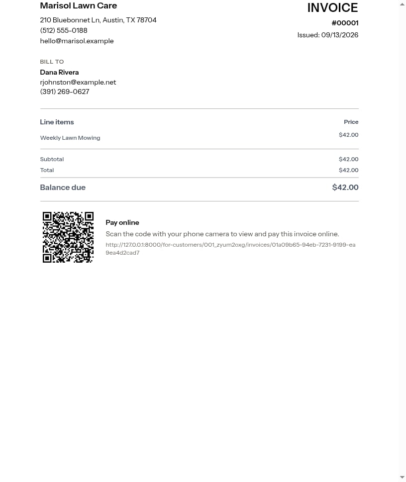 A printed invoice from the customer's payment portal