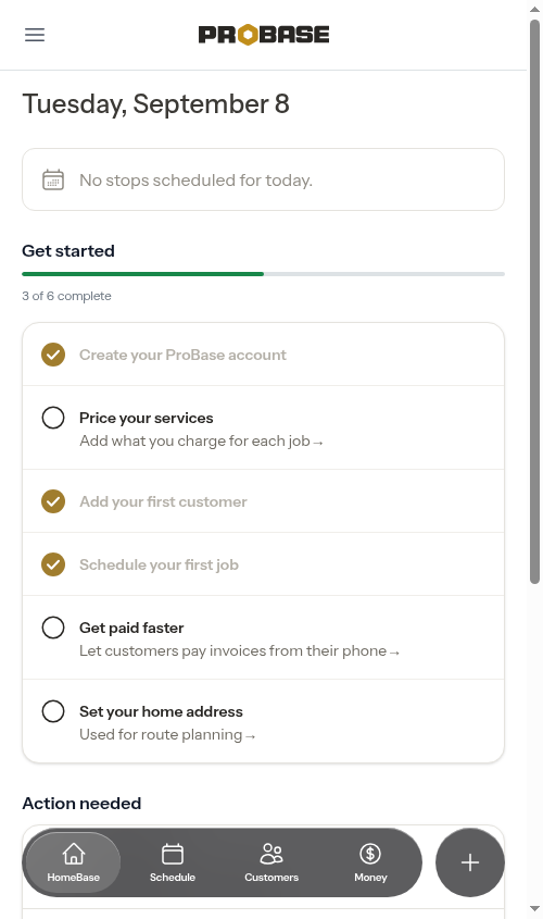 Dashboard action card showing overdue jobs count