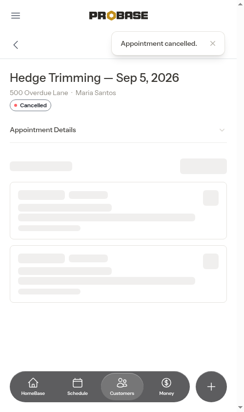 Cancelled appointment result
