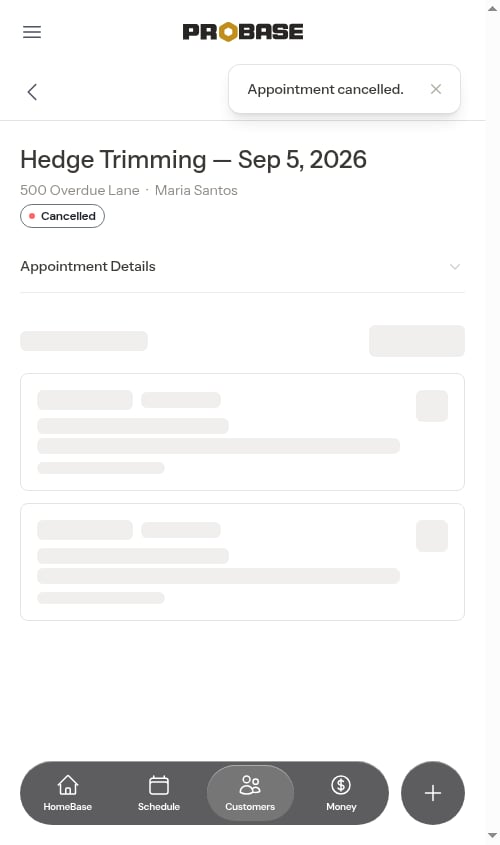 Cancelled appointment result