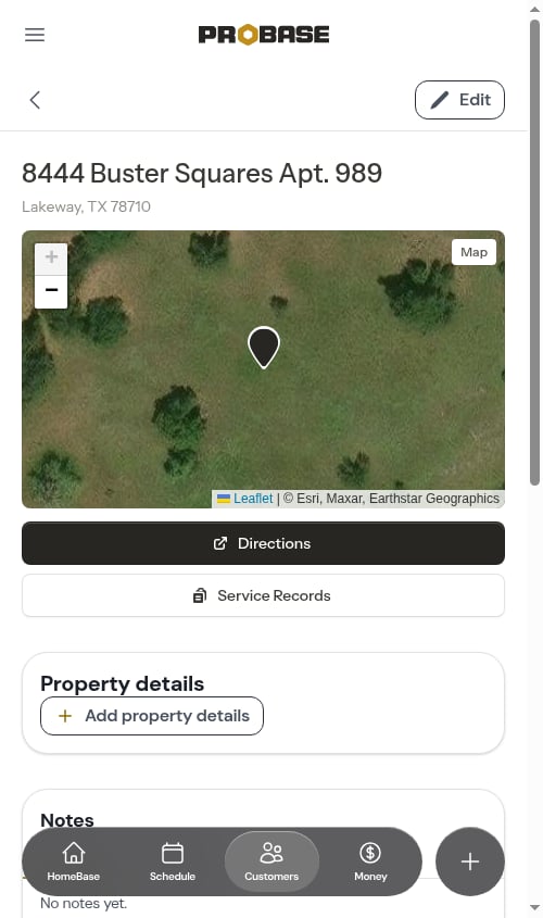 Property map in satellite view with the property pin