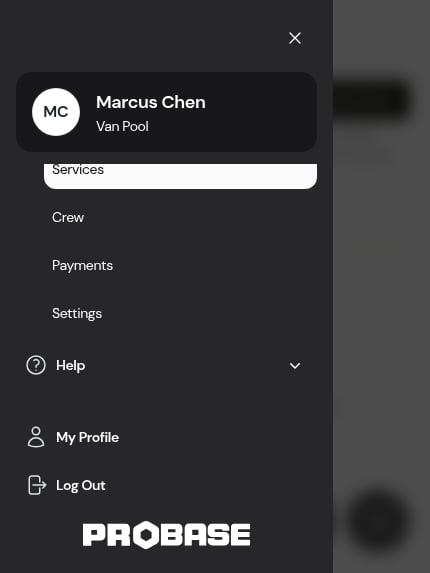 The drawer on a short screen: the list of screens scrolls while the header and footer stay put