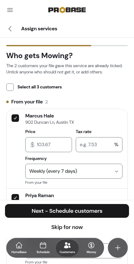 Customers from the file already ticked