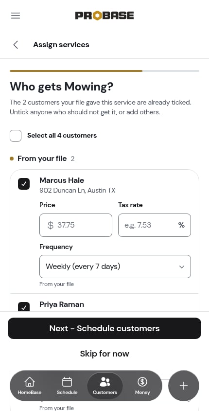 The file's customers listed first, above everyone else