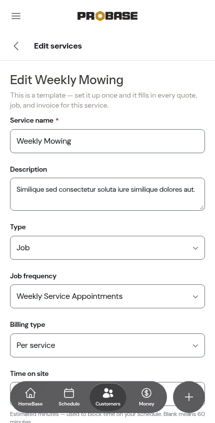 A service's settings during an import
