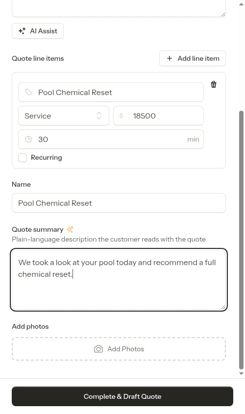 Quote with AI-suggested line items