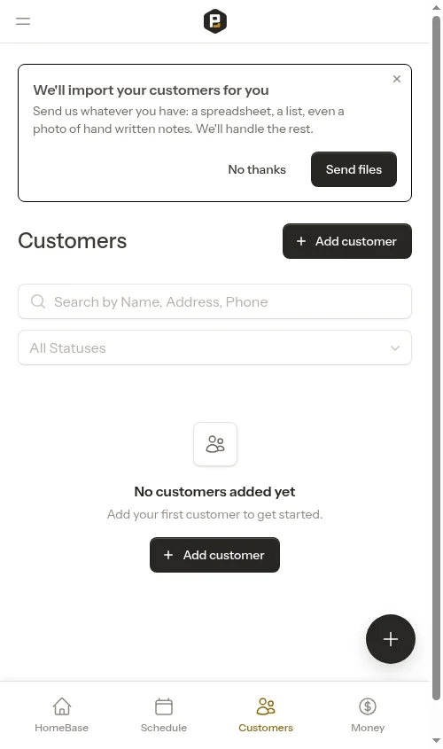Import customers banner on the Customers page