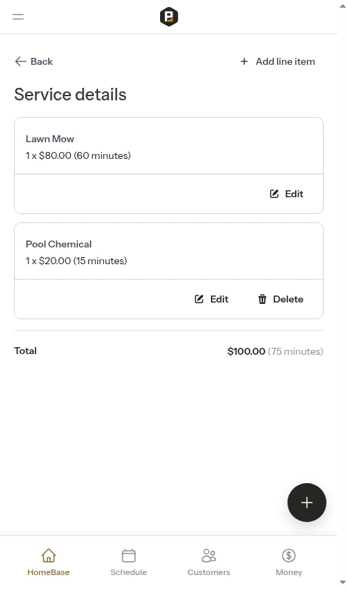 Item shown as service type