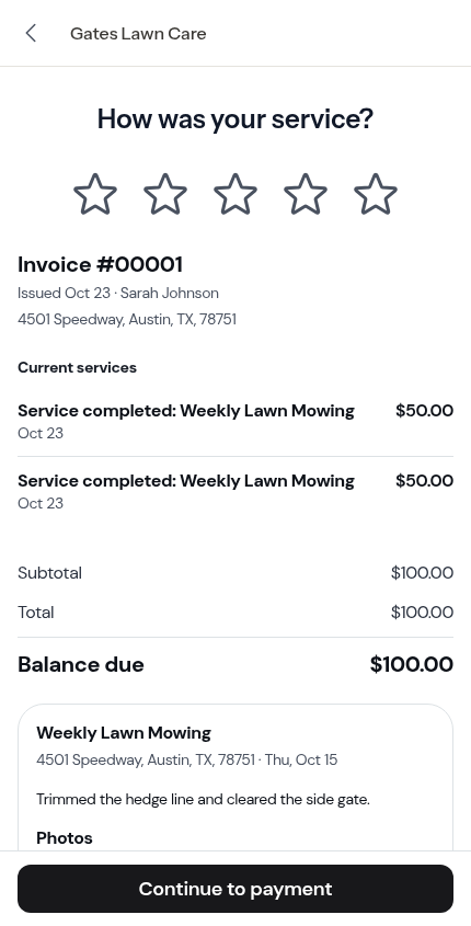Each visit's summary on the review page