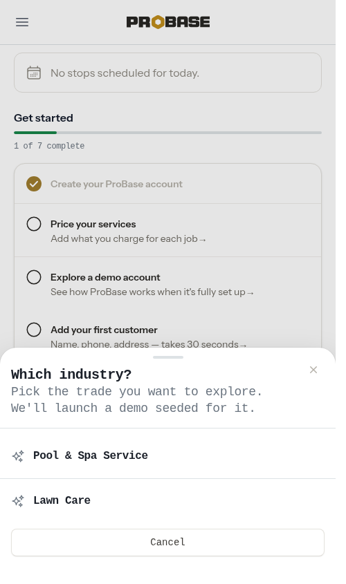 Picking a trade from the Get started checklist