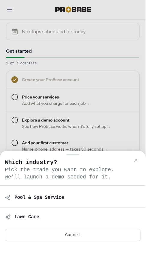 Picking a trade from the Get started checklist