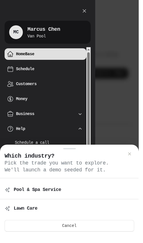 Picking a trade from the Tour a demo menu item