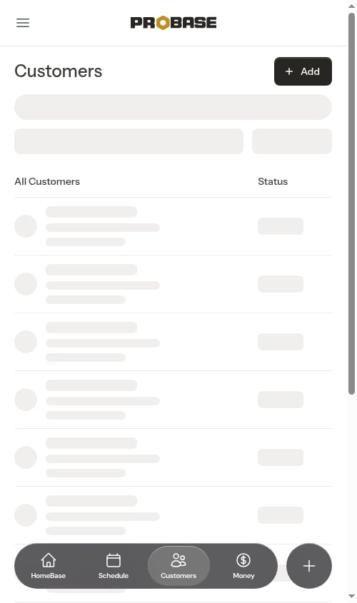 Customers index page with the Add customer button in the header and an empty state