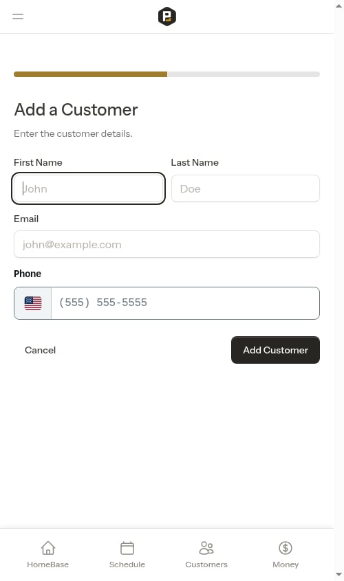 New customer form