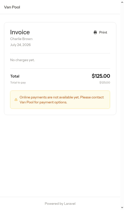 Customer payment page