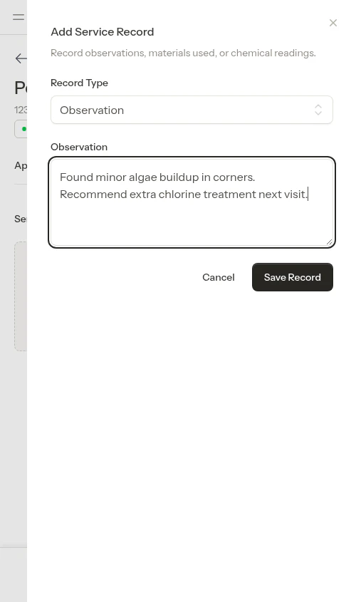 Filled observation form