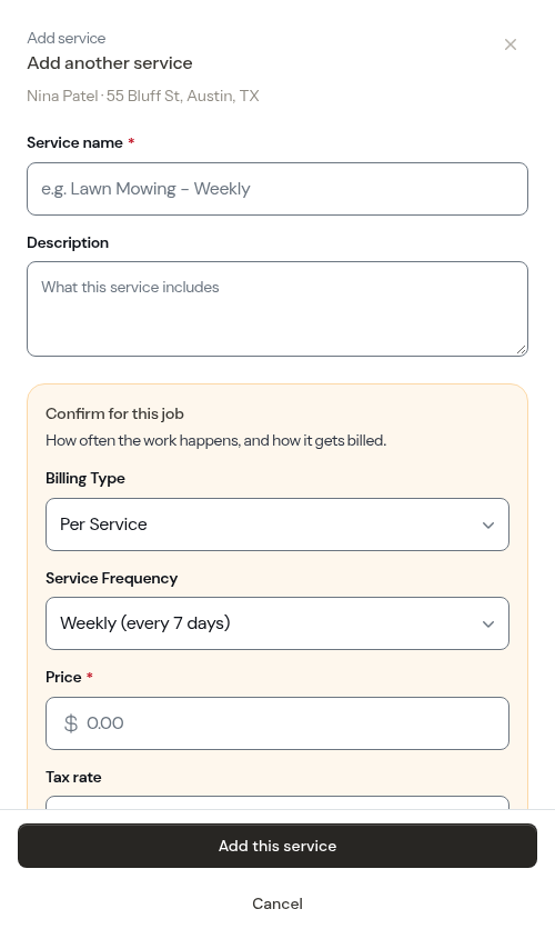 The add-service form